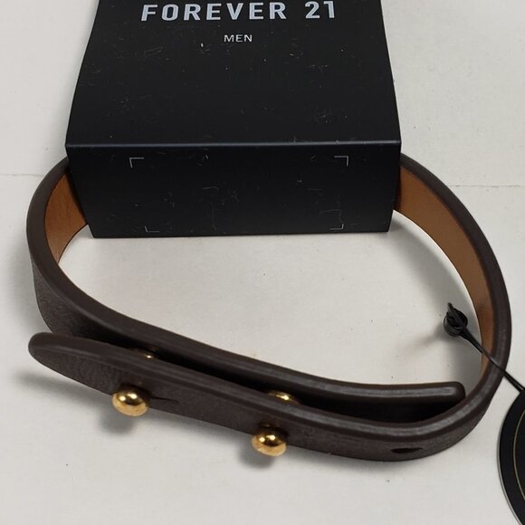 2/$30 Men's Brown Genuine Leather Bracelet – Adjustable Cuff w/ Gold Stud Detail - Picture 4 of 8